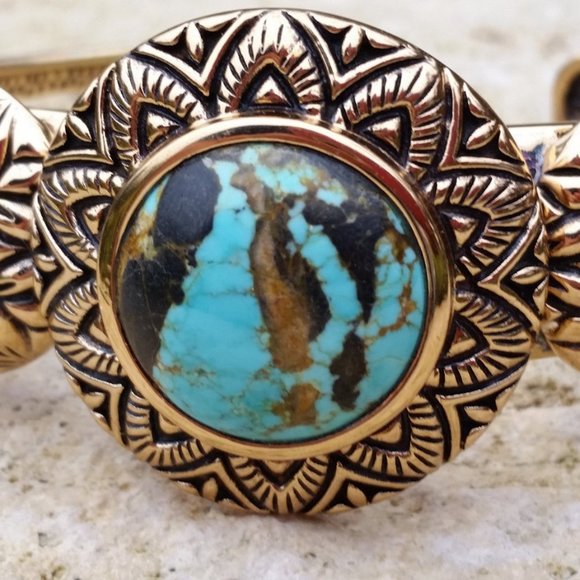 Brase Number 8 Turquoise Bronze Signed Cuff Bracelet, Previously Owned, Like New - Picture 1 of 7
